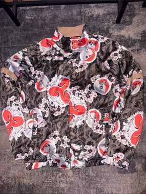 Urban Outfitters Black, Red & White Dragon Floral Bomber Jacket